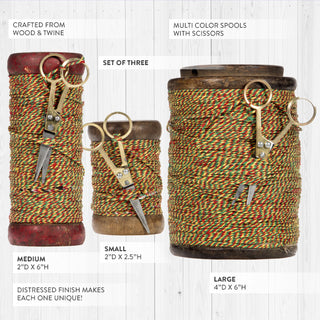 Old World Multi-colored Twine & Scissor Spool Set, Set of 3