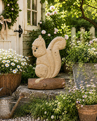 Rustic Woodland Squirrel on Log Figurine Tabletop Garden Decor
