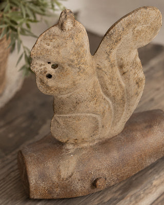 Rustic Woodland Squirrel on Log Figurine Tabletop Garden Decor