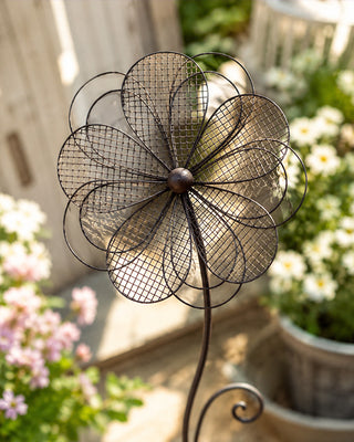 Large Metal Flower Garden Stake 40 Inch Outdoor Yard Decor