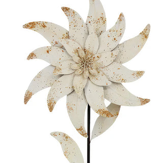 57-Inch Distressed Ivory Metal Flower Garden Stake