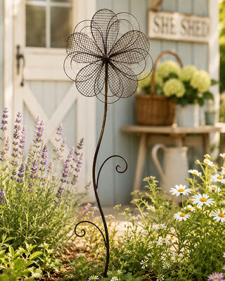 Large Metal Flower Garden Stake 40 Inch Outdoor Yard Decor