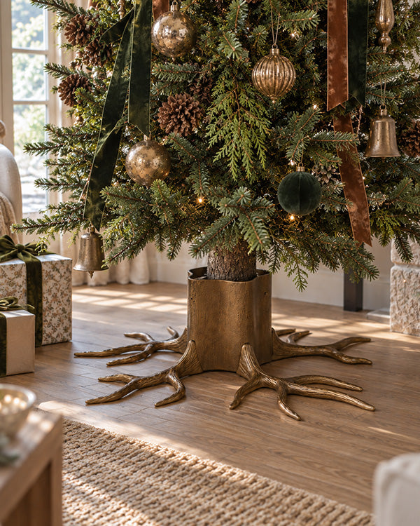 Gilded Tree Root Christmas Tree Stand Collar with Pot