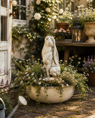 Gazing Hare Garden Statue Resin Weathered Finish Indoor Outdoor
