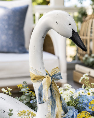 Large Swan Statue Hand-Painted Black Feather Tabletop Centerpiece Decor
