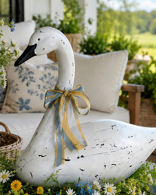Large Swan Statue Hand-Painted Black Feather Tabletop Centerpiece Decor
