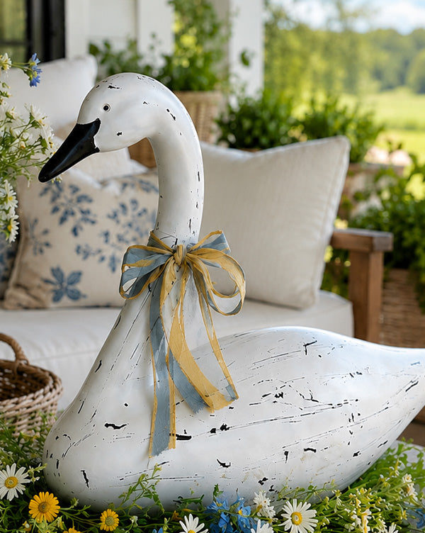 Large Swan Statue Hand-Painted Black Feather Tabletop Centerpiece Decor