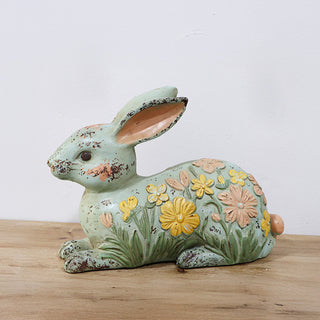 Decorative floral rabbit statue Easter home accent

