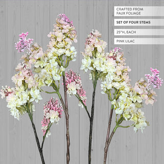 Faux Pink Lilac Flower Stems, Set of Four