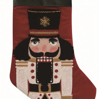 Red nutcracker embroidered Christmas stocking
