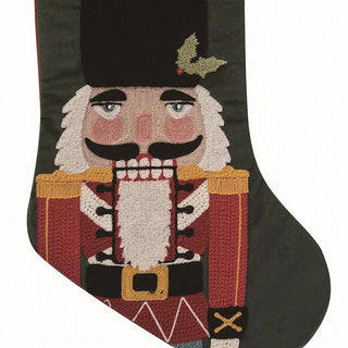 Green nutcracker embroidered Christmas stocking