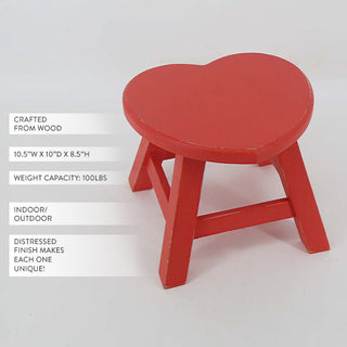 Red heart-shaped wooden stool indoor outdoor accent furniture