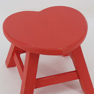 Red heart-shaped wooden stool rustic farmhouse accent