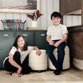 Ribbed Boucle Storage Ottomans, Set of 2