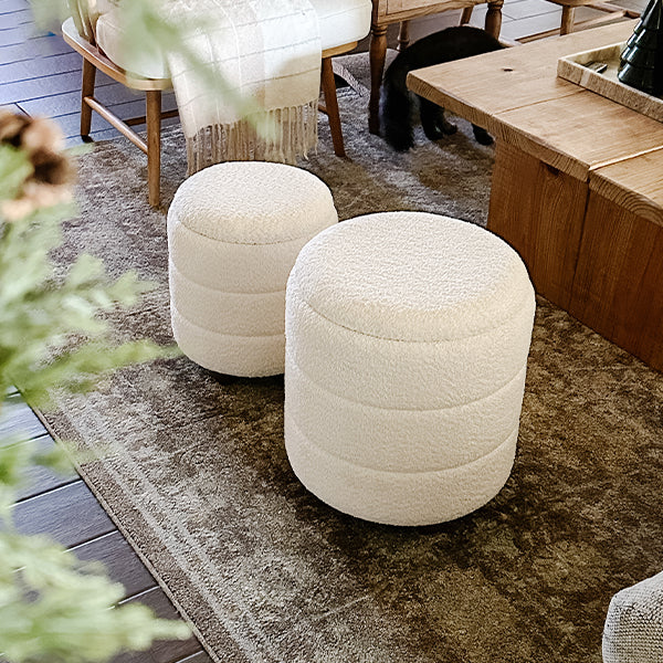 Ribbed Boucle Storage Ottomans, Set of - Main Image
