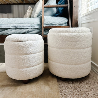 Ribbed Boucle Storage Ottomans, Set of 2