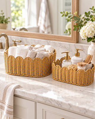 Scalloped Wicker Storage Baskets, Set of 2