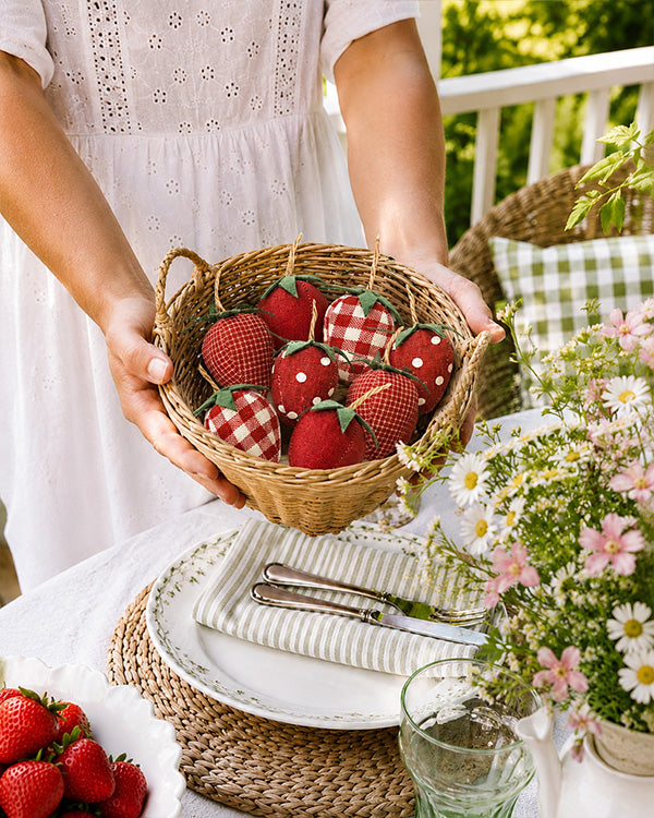 Fabric Strawberry Ornaments, Set of 4