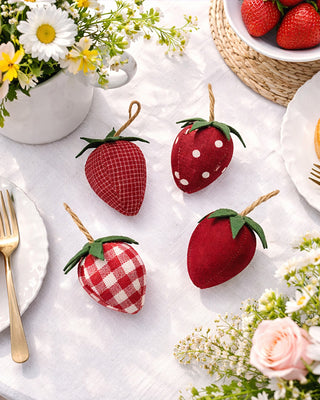 Fabric Strawberry Ornaments, Set of 4