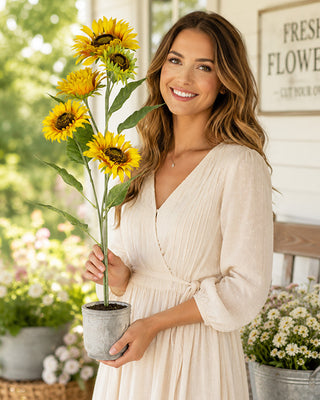 36 Inch Yellow Potted Sunflower Artificial Faux Plant Farmhouse Decor