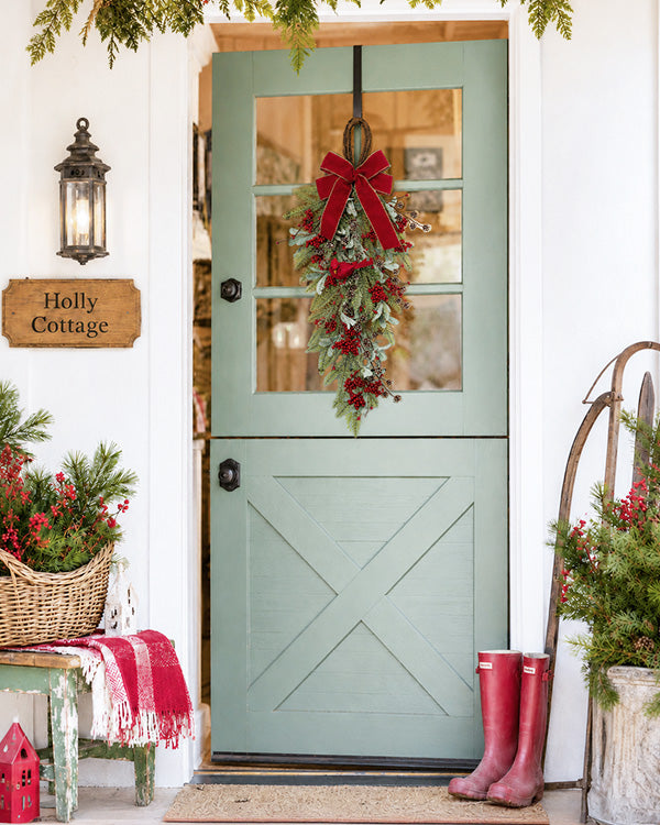 Christmas Cardinal Drop Swag 24 Inch Red Cardinal Holiday Door Decor