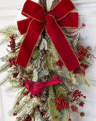 Christmas Cardinal Drop Swag 24 Inch Red Cardinal Holiday Door Decor