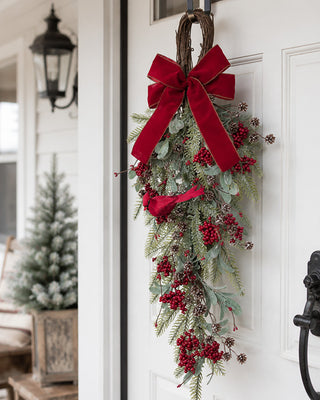 Christmas Cardinal Drop Swag 24 Inch Red Cardinal Holiday Door Decor