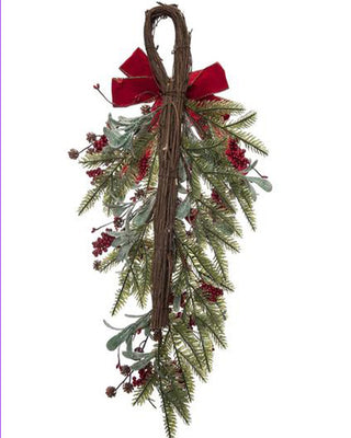 Christmas Cardinal Drop Swag 24 Inch Red Cardinal Holiday Door Decor