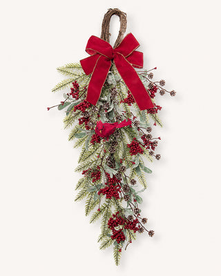 Christmas Cardinal Drop Swag 24 Inch Red Cardinal Holiday Door Decor