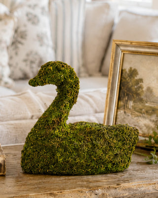 Indoor/Outdoor Moss Swan Sculptures, Set of 2