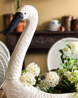 Sculpted Metal Swan Garden Planter
