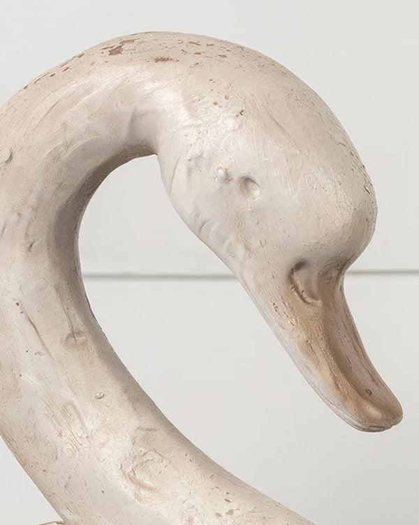 Large Vintage Distressed White Swan Resin Statue