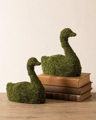 Indoor/Outdoor Moss Swan Sculptures, Set of 2