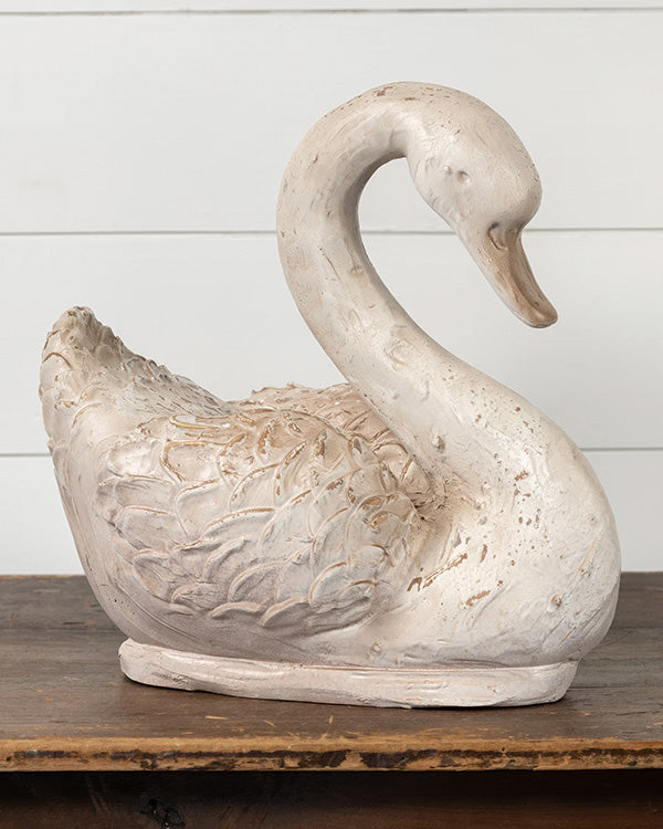Large Vintage Distressed White Swan Resin Statue - Decor Steals