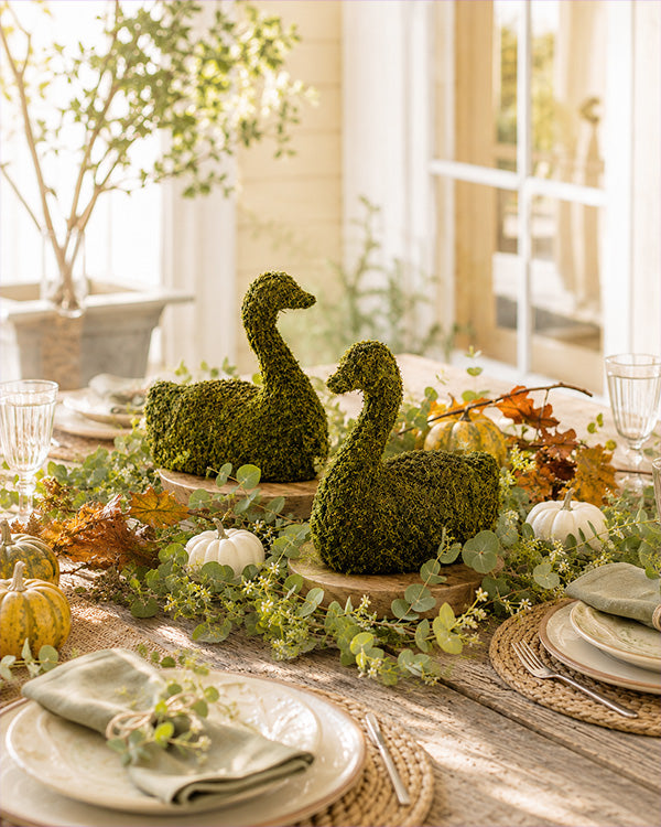 Indoor/Outdoor Moss Swan Sculptures, Set of 2