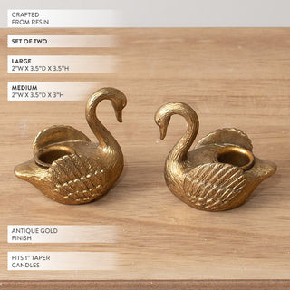Decorative resin swan candlestick holders in gold finish perfect for Christmas centerpiece or mantel decor