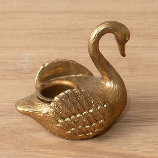 Antique gold finish swan candle holder pair for romantic candlelit ambiance and holiday entertaining