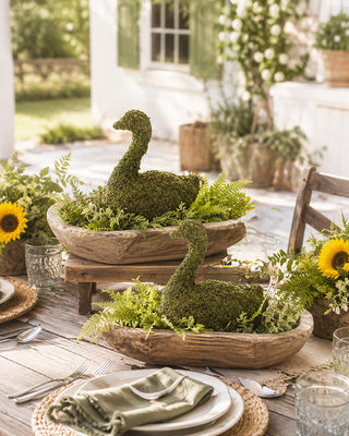 Indoor/Outdoor Moss Swan Sculptures, Set of 2