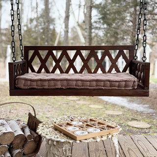 Brown Porch Swing with Cushion Decor Steals