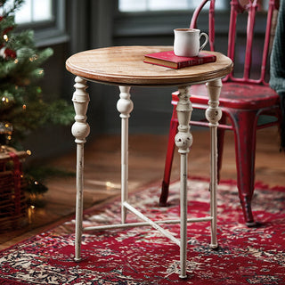 Whitewashed Turned Metal Accent Table