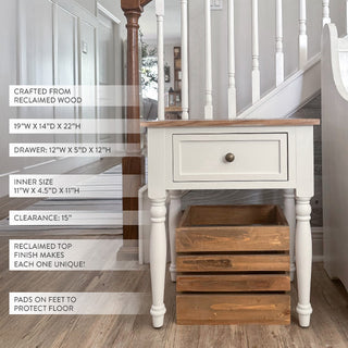 Reclaimed wood farmhouse end table with drawer dimensions