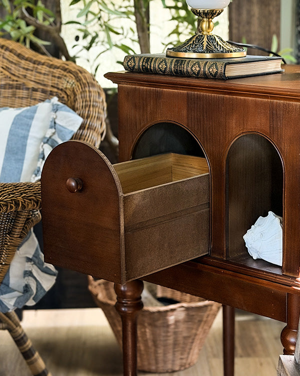Pine Side Table with Arched Door