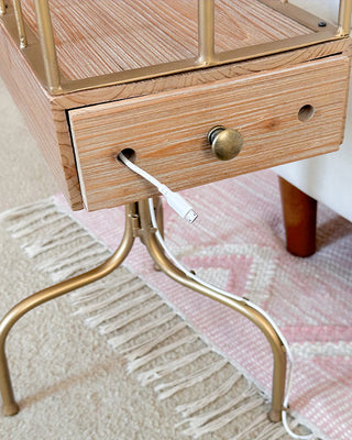 Wood & Iron Charging Station Side Table with Drawer & Magazine Rack