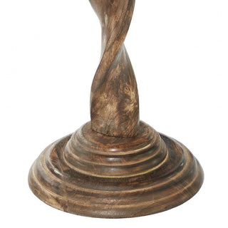 Twisted Base Boho Wood Round Pedestal Side Table