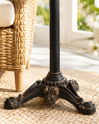 19 Inch Round Pedestal Accent Table Metal and Wood Farmhouse Side Table