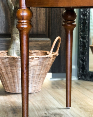 Arched door storage table open showing interior shelf
