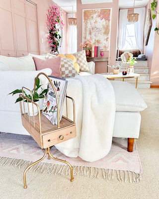 Wood & Iron Charging Station Side Table with Drawer & Magazine Rack