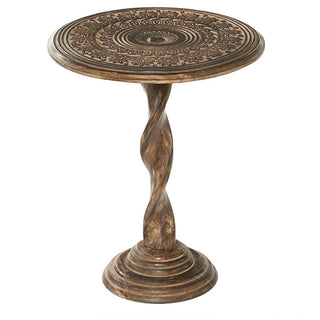 Twisted Base Boho Wood Round Pedestal Side Table