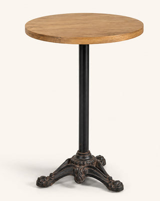 19 Inch Round Pedestal Accent Table Metal and Wood Farmhouse Side Table