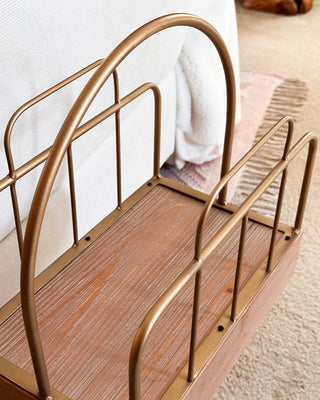 Wood & Iron Charging Station Side Table with Drawer & Magazine Rack